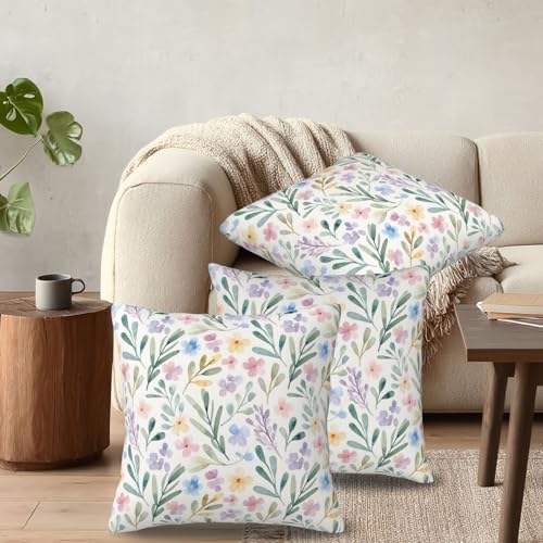 KiuLoam Spring Floral Pillow Covers 22x22 Inch Set of 2, Blue Yellow Purple Rustic Farmhouse Decorative Throw Pillows, Watercolor Wildflower Square Cushion Cases for Sofa Couch Bed Home Decor - Image 6