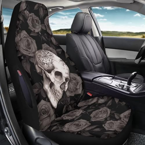 Bulopur Skull Rose Car Seat Covers Washable Waterproof Front Seats Only Auto Drive Seat Covers 2 Pack Anti-Slip Automotive Cushion Protectors Airbag Compatible for Most Cars Sedans Truck Van