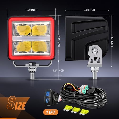 Nilight 3" Cube LED Pod Light with Amber DRL, 20W 2200LM