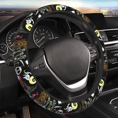 Halloween Jack and Sally Horror Nightmare Christmas Steering Wheel Cover for Women, Neoprene Anti-Slip Universal 15 inch Car Steering Wheel, Anime Car Accessories for Vehicle SUV (Xmas 5)