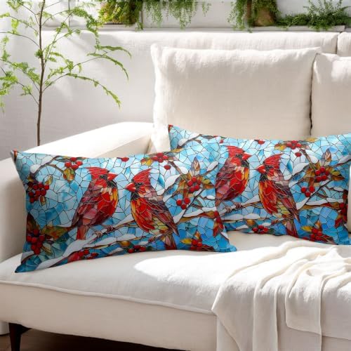 Winter Red Cardinal Bird Pillow Covers 12x20 Set of 2 Highly Absorbent - Image 3