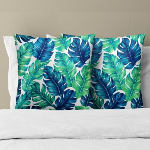 Sweetshow Tropical Leaves Pillow Covers 24x24 Inch Summer Decorative Green Palm Leaf Throw Pillow Covers Set of 2 Soft Cotton Pillow Case Square Cushion Covers for Home Couch Sofa Patio Bedroom - Image 3