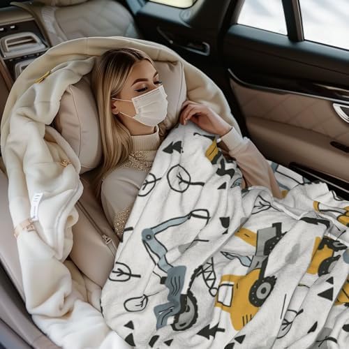 Cute Excavator Throw Blanket Flannel Fleece Truck Blanlet Autumn Lightweight Soft Fuzzy Cozy Travel Blanket for Couch Bed Fall Decor Thanksgiving Kids Boys Girls 60"x50" - Image 7