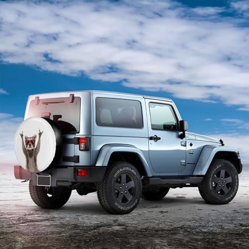 Funny Raccoon in Red Sunglasses Spare Tire Cover Wheel Tire Covers Weatherproof Wheel Tire Protector Waterproof Dust-Proof Tyre Covers Universal Fit for Trailer RV SUV Truck Off-Road Vehicle 14 Inch