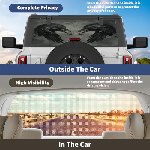 Mysterious Crow Bird Truck Rear Window Graphic Decals, Vintage Black Animal Retro Pickup Car Window Stickers Truck Back Window Film Decal for Trucks SUV 66 x 22 inch
