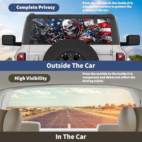 American Style Skulls Truck Rear Window Graphic Decals, Watercolor Flag Horror Skeleton Pickup Car Window Stickers Truck Back Window Film Decal for Trucks SUV 66 x 22 inch
