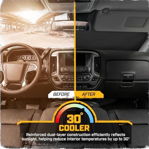 Windshield Sun Shade for GMC Sierra 3500 2015-2019, Foldable Front Window Sunshade, UV Heat Blocker, Interior Protection Sun Shield, Keeps Truck Cab Cool, Heavy-Duty Truck Accessory - Gray Camo