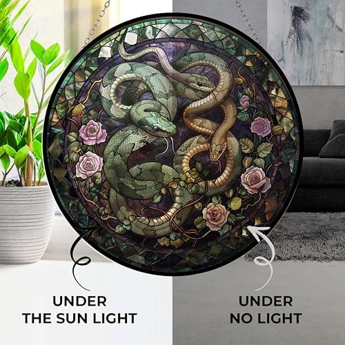 Valentine Dark Pair of Snakes Suncatcher Stained Glass Window Hanging Handmade Stained Glass Suncatchers Metal Chain Outdoor Garden Decor Gift for Women Christmas Thanksgiving - Image 4