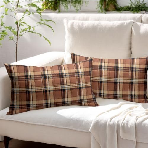 Christmas Plaid Pillow Covers 12x20 Set of 2 Burnt Orange Highly Absorbent - Image 3
