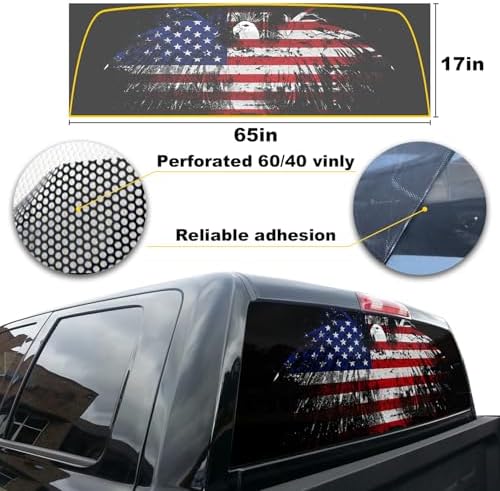 American Flag Decal for Trucks & Cars - Eagle Design (65x17in) for Men, Dad, Grandpa, Boyfriend