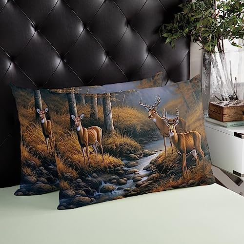 Pillow Covers 20x26 Inch - Standard Deer Standing by a Stream Deep in The Forest Soft Brushed Microfiber Pillowcases with Hidden Zipper Closure Bed Pillow Shams for Bedroom Sofa Car - Image 4