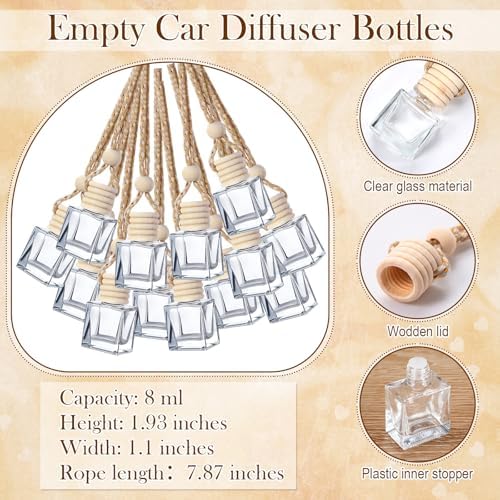 Boao 50Set Hanging Car Freshener Diffuser Bottle,White Card Flat Square