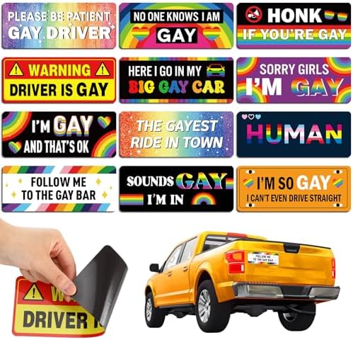 12 Pcs Funny Gay Car Magnets Bumper Prank Rainbow, Bright