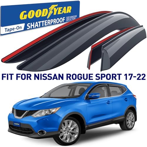 Goodyear Shatterproof Window Deflectors for Nissan Rogue Sport 2017-2022, Tape-on Rain Guards, Window Visors, Vent Deflector Visor, Car Accessories, 4 pcs. - GY008813