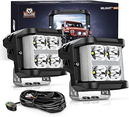 Nilight Side Shooter LED Light Pods with DRL, 4 Inch 26W Spot Flood Combo LED Cubes Light w/ 16AWG Wiring Kit for Fog Light Driving Light Auxiliary Light on Truck ATV UTV, 5 Years Warranty White