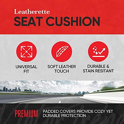 Motor Trend Beige Faux Leather Car Seat Cover for Front Seats, 1-Piece Padded Seat Protector with Storage Pockets, Premium Interior Cover for Cars Truck SUV Auto