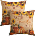Sweetshow Faith Family Fall Pumpkin Pillow Covers 22x22 Inches Autumn Sunflowers Throw Pillow Case Set of 2 Pillows Cotton Linen Cushion Cover for Home Couch Sofa Livingroom by Sweetshow