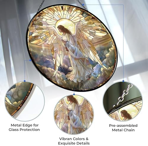 Angel Mushroom Stained Glass Suncatcher Stained Glass Window Hangings Birthday Gift for Mom Grandma Teacher Women Friend Memorial Hook - Image 2
