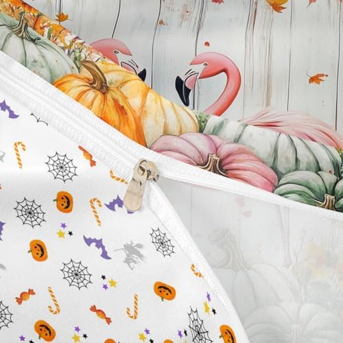 Erosebridal Fall Pumpkin Harvest Duvet Cover King Size, Happy Thanksgiving Comforter Cover for Kids Teens Adult Bedroom,Flamingo Maple Autumn Leaves Bedding Set Rustic Farmhouse Barn Door Bed Set - Image 6