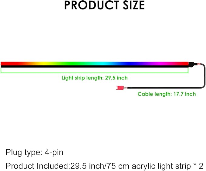 Dreamcolor Acrylic Interior Car Lights, 2 Piece 29.5inch/75cm 128 Colorful Car - Image 2