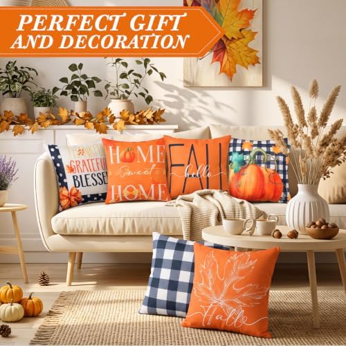 Flutesan 12 Pcs Fall Pillow Covers Hello Pumpkin Thanksgiving Decor, Black - Image 4