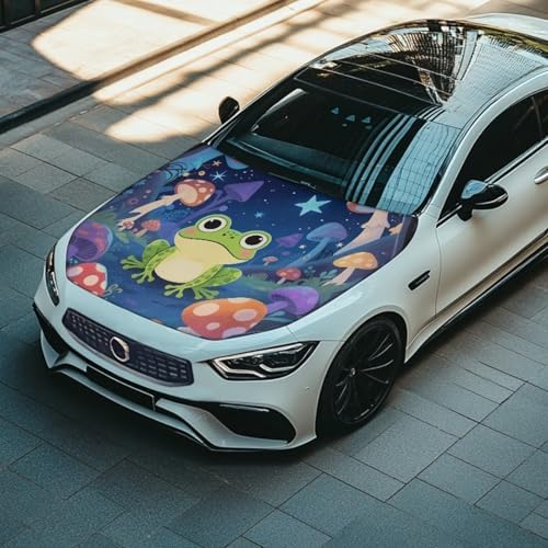 Cartoon Frog Mushroom Car Hood Protector, Adorable Cute Frog Can be Washed Automotive Exterior Accessories for Car Hood Decoration and Protection(3X5FT) Mushroom Forest