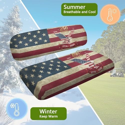 Yewatlles American Flag 250th Golf Cart Seat Covers Kit, Fit for Club Car Precedent Ordinary Front Seat Cushion, Golf Cart Polyester Seat Cover