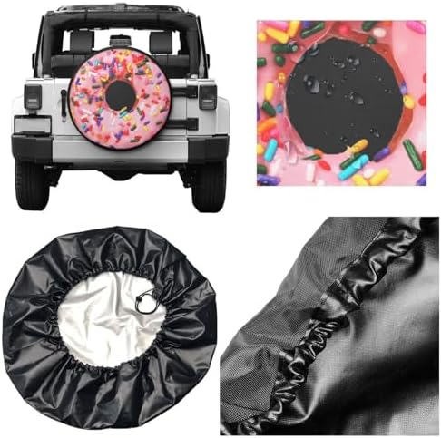 Pink Donut Spare Tire Cover Doughnut Food Dessert Wheel Tire Covers Waterproof Wheel Tire Protector Weatherproof Dust-Proof Tyre Covers Universal Fit for Trailer Truck Off-Road Vehicle RV SUV 16 Inch