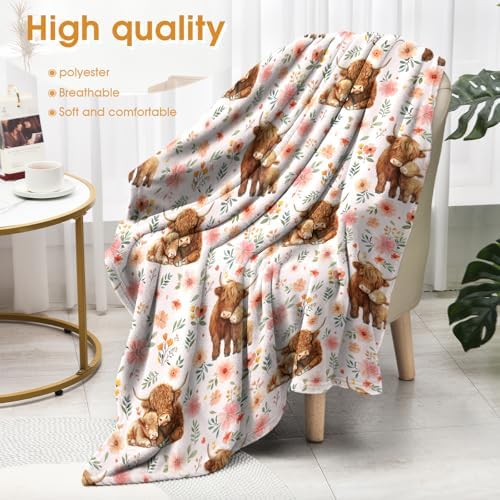 Highland Cattle Floral Blanket Flower Gifts for Women Girls Adults Kids Men Boys Birthday Christmas Halloween Easter Wife Mom Girlfriend Dad Son Husband Spring Throw Blanket 60"x80" - Image 4