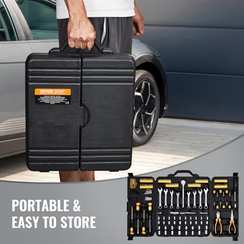 VEVOR Mechanics Tool Set 221Pieces - 1/4" and 3/8" Drive Sockets - SAE and Metric Mechanic Tool Kit with Bits - Wrenches, Ratchet Handle, Accessories, and Plastic Storage Case - for Automotive Repair - Image 6