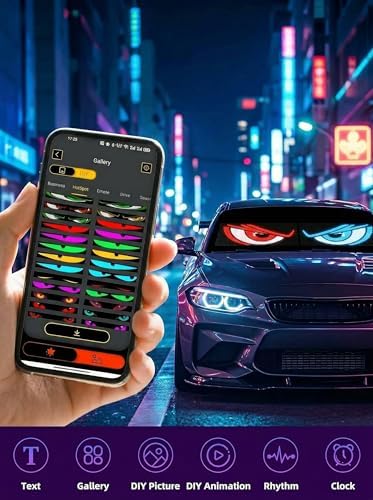 2 Pack Devil Eyes Light for Cars, LED Car Sign Windshield Display, Truck Decoration Programmable Matrix Remote/App Control, Custom Text/GIFS for Sedans, SUVs, Trucks, 14"x4"