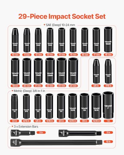 VEVOR 1/2" Drive Impact Socket Set, 29-Piece Deep Sockets - Image 3