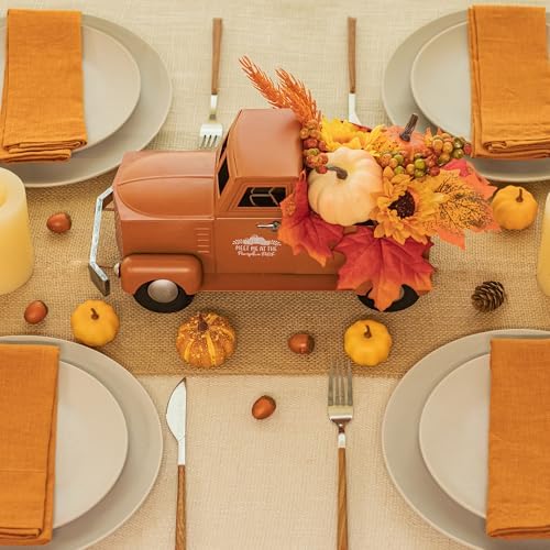 KI Store Fall Truck Decor 12-Inch Vintage Metal Truck with Fall Pumpkin Sunflower for Halloween Thanksgiving Decoration Table Centerpieces - Image 3
