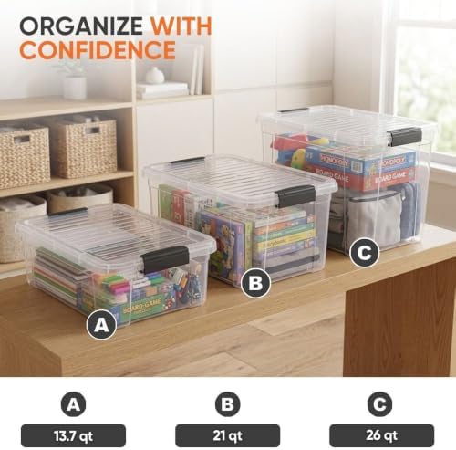 Superio 21 Quart Clear Plastic Storage Boxes with Lids, Stackable Organizer Containers, BPA-Free Storage Bins for Home, Office, School & Dorm, 6 Pack - Image 5
