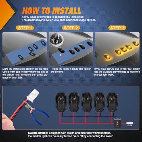 Nilight Cab Roof Marker Light 5 PCS 16 LED Smoked Lens Amber Top Lights
