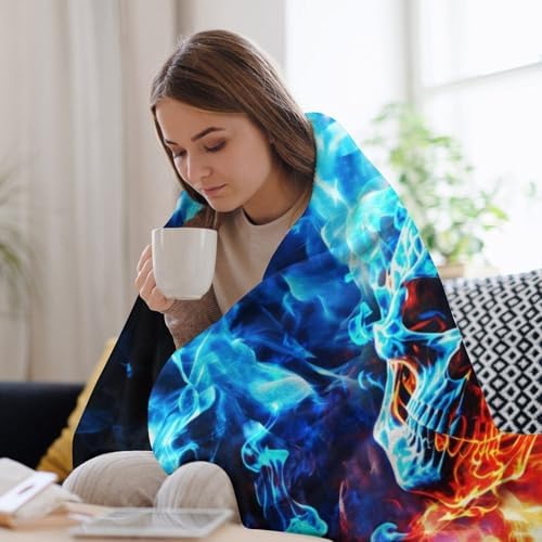 Socira Fire Skull Ice Blanket Throw Blanket Fire Skull Ice Gifts for Women Men Soft Sofa Throws for Travel Camping Bed Home Decor Car Birthday Gift 50"*60"（130 * 150cm） - Image 5