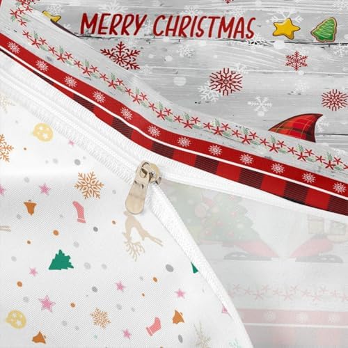 Merry Christmas Kids Duvet Cover Set Queen Size,Cute Gnomes Snowflake Romantic Bedding Set,Girls Boys Adults Room/Cabin Decor,Geometric Grids Retro Comforter Cover,Rustic Quilt Cover,2 Pillowcases - Image 7