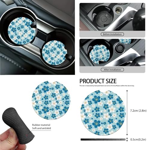 White Blue Cherry Blossom Pattern Car Seat Covers 15Pcs Full Set Car Steering Wheel Cover Seat Belt Cover Trash Bin Air Vent Storage Box Rear View Mirror Car Cup Holder Keychain
