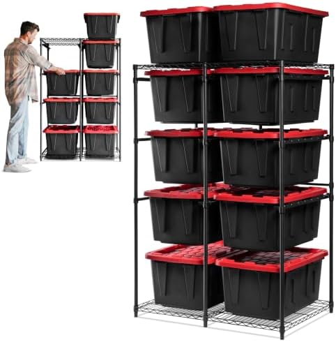 CleverMade 27 Gallon Tote Storage Rack, 10-Bin Double Tower, 500 lb, Black by CleverMade