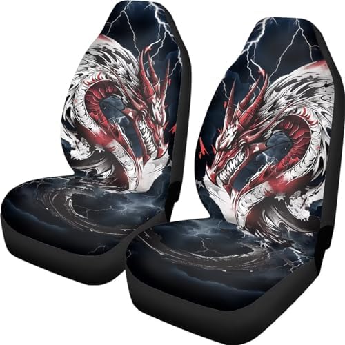 3D Dragon Print Car Front Seat Cover 2 Piece Vehicle Interior Cover Protector Decor Accessory Seat for SUV Truck Van Sedan
