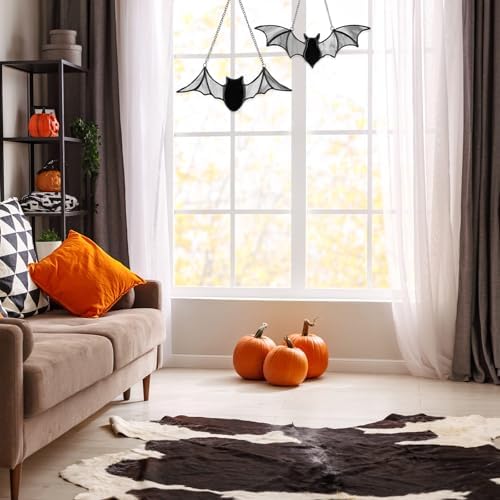Yalikop 2 Pcs Halloween Bat Suncatcher Decoration Bat Stained Glass Hanging - Image 5