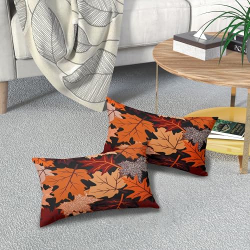 Fall Leaf Pillow Covers 12x20 Set of 2 Black Orange Maple Leaves - Image 7