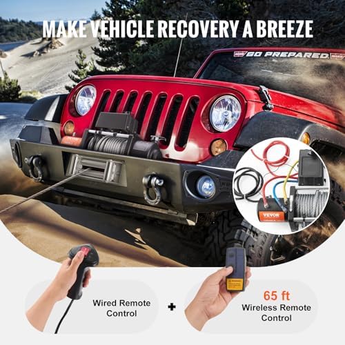 VEVOR Electric Winch, 18,000 lb Truck Trailer Jeep Winch, 12V DC 7/16 in x 85 ft Steel Cable Roller Fairlead Wireless & Wired Remote Control, IP55 Waterproof Towing for Off Road SUV Jeep Truck Trailer - Image 5