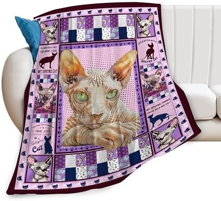 Sphynx Cat Blanket Hairless Cat Throw Blanket Sphynx Lover Gifts for Girls Women Kids Adults Stuff Soft Warm Fleece Flannel Bedding Plush for Couch Sofa Bed Room Decor 40"X50" by Unknown