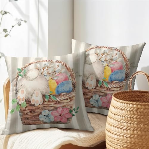 Easter Pillow Covers 22x22 Set of 2 Spring Throw Pillow Covers Rustic Cute Bunny Gray Pillowcase Linen Decoration Farmhouse Soft Decorative Eggs Cushion Case Couch for Indoor Outdoor Home Decor - Image 7