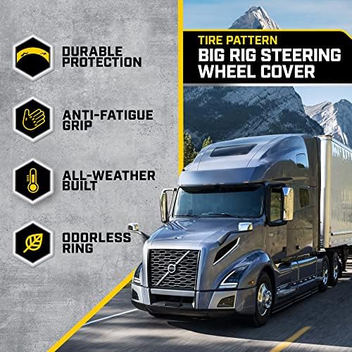 Cat® DuraGrip Steering Wheel Cover, Tire Tread Inspired Traction Grip Design, Black Steering Wheel Cover for RV Semi Truck Big Rig Trucker - X-Large 17.5" - 18" Inches