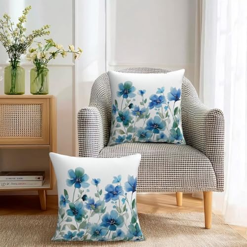KiuLoam Spring Floral Pillow Covers 20x20 Inch Set of 2, Teal Blue Green Watercolor Flower Print Decorative Throw Pillows, Farmhouse Outdoor Square Cushion Cases for Sofa Couch Bed Home Decor - Image 3