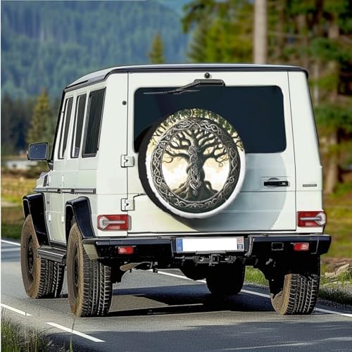 Tree of Life Spare Tire Cover with Camera Hole, Wheel Protector Tyre Cover Weatherproof Universal for Trailer RV SUV Truck Travel Trailer Camper, Accessories 18" Fits Tire Diameter 33"-34"