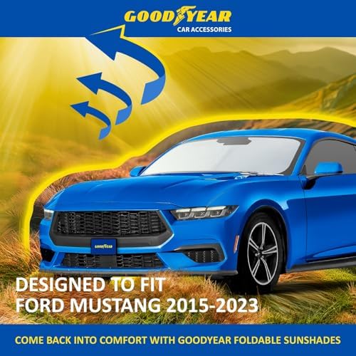 Goodyear Foldable Windshield Sunshade for Ford Mustang 2015-2023, Truck car Accessories, Sunshade Cover, Sun Shade Car Windshield, Window Sun Blocker - GY008290