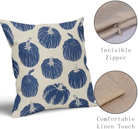 Blue Pumpkin Fall Pillow Covers 22x22 Set of 2 Autumn Harvest Print Thanksgiving Decorative Throw Pillows Outdoor Farmhouse Cushion Case Seasonal Decor for Couch Sofa Bed - Image 4